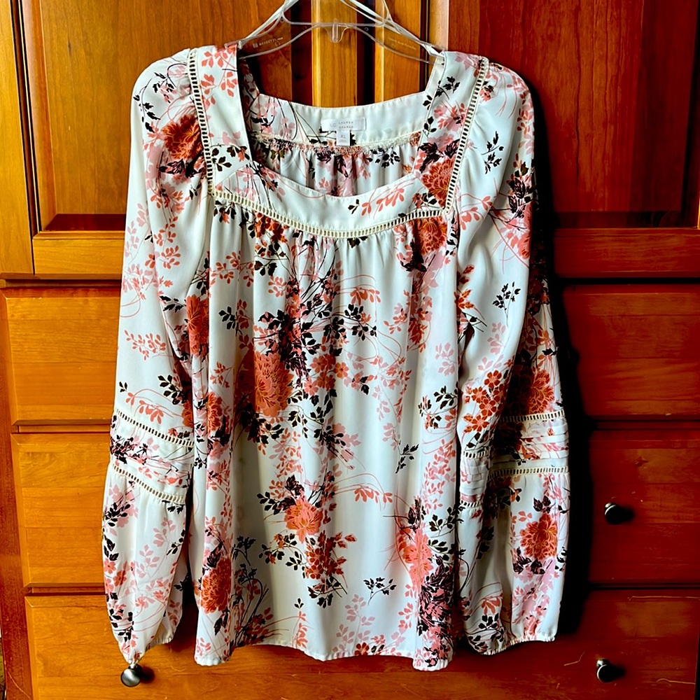 LC Lauren Conrad Womens Square Neck Long Sleeve Floral Tunic